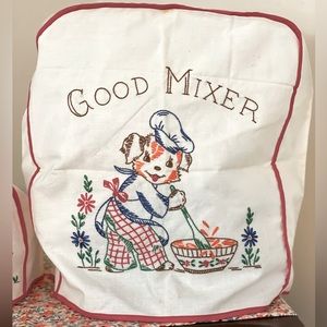 Vintage Handmade Embroidered Saucy Puppy Stand Mixer Cover and Toaster Cover Set